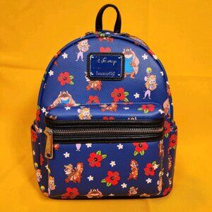 Loungefly Disney Rescue Rangers Character All Over Print Blue Mini Backpack NEW